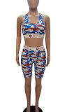 Sporty Polyester Cartoon Graphic Sleeveless Scoop Neck Tank Top Shorts Sets LS6350