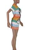 Sexy Chemical Fiber Blend Striped Cartoon Graphic Short Sleeve Round Neck Beaded Mid Waist Mini Dress DN8203