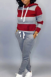 Casual Cotton Colorblock Long Sleeve Spliced Hoodie Long Pants Sets MTY6228