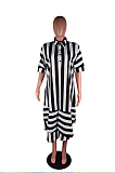 Casual Striped Long Sleeve Lapel Neck Shirt Dress  BS1227