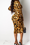 Leopard Texture Plunging Neck Long Dress