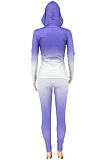 Casual Chemical Fiber Blend Gradient Ramp Zipper Front Long Sleeve Hoodie Long Pants Sets CYY8583