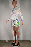 Casual Long Sleeve All Over Print Hoodie Shorts Sets  C3016