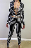 Sexy Knitted Striped Long Sleeve V Neck Bodycon Jumpsuit DN8525