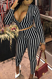 Sexy Knitted Striped Long Sleeve V Neck Bodycon Jumpsuit DN8525