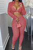 Fashionable Slinky Plaid Women Sexy 3 Pieces Long Set TZ10865
