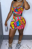 Casual Print Halter Top  and Shorts two-piece Pantsuit FH103