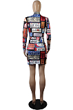 Casual Plate Number Graphic Long Sleeve All Over Print Mini Dress  LML145