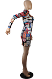 Casual Plate Number Graphic Long Sleeve All Over Print Mini Dress  LML145