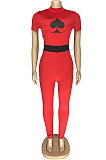 Casual Playing Card Graphic Short Sleeve Round Neck Bodycon Jumpsuit LYY9263