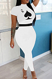 Casual Playing Card Graphic Short Sleeve Round Neck Bodycon Jumpsuit LYY9263