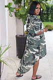 Casual Polyester Camo Long Sleeve Button Front Shirt Dress R6328