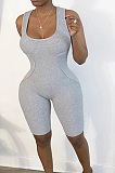 Sporty Sexy Polyester Rib-knit Sleeveless Cold Shoulder Unitard Jumpsuit WY6665