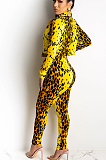 Leopard Modest Sexy Long Sleeve Cami Jumpsuit Pants Sets