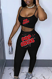 Sporty Sexy Polyester Printed Cold Shoulder Crop Top Long Pants Sets SDD9324