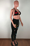Sexy Candy Eye Pattern Embroidery Sleeveless Crop Top Long Pants Sets QZ6112