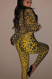Leopard Modest Sexy Long Sleeve Cami Jumpsuit Pants Sets