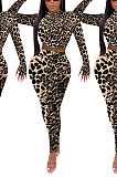 Sexy Night Out  Leopard Long Sleeve Unitard Jumpsuit