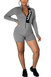 Casual Sporty Stand Collar Long Sleeve Pop Art Print Bodycon Jumpsuit