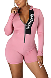 Casual Sporty Stand Collar Long Sleeve Pop Art Print Bodycon Jumpsuit