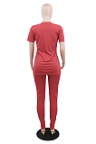 Casual Basics Pure Color Sporty V Neck Short Sleeve Pants Sets