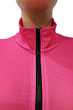 Sexy Cotton Blend Pure Color Long Sleeve Bodycon Zipper Front Jumpsuit CM775