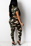 Sexy Camo Hollow Out Round Neck Short Sleeve Pants Sets
