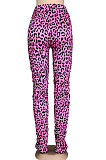Polyester Leopard Ruffle Mid Waist Flare Leg Pants WM826