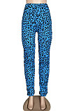 Polyester Leopard Ruffle Mid Waist Flare Leg Pants WM826
