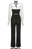 Sexy Casual Pure Color Back Tied Spaghetti Strap knotted Strap Pants Serts