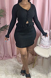 Casual Polyester Long Sleeve V Neck Utility Blouse Above Knee / Short Skirt QY0322