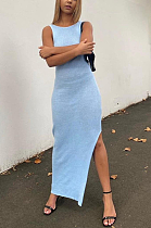 Casual Simplee Modest Pure Color Sleeveless Long Dress