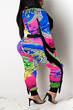  Colorblock Sexy Long Sleeve Bodycon Jumpsuit
