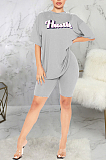 Casual Letter Short Sleeve Round Neck Tee Top Shorts Sets SMR9689