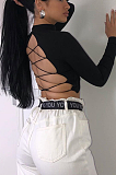 Sexy Modest Long Sleeve Backless knotted Strap High Neck Crop Top