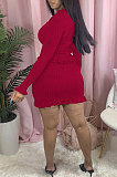 Casual Polyester Long Sleeve V Neck Utility Blouse Above Knee / Short Skirt QY0322