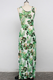 Multi Casual Floral Sleeveless Round Neck Split Hem Long Dress SMR9680