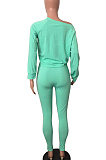 Fashion Cotton Long Sleeve Off Shoulder Knotted Strap Crop Top Long Pants Sets X9191