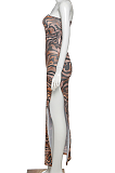 Elegant Sexy Leopard One Shoulder Split Hem Long Dress