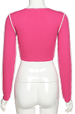 Sexy Pure Color Long Sleeve Self Belted Spliced Crop Tops