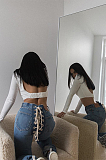 Casual Sexy High Waist knotted Strap Slight stretch Jeans