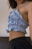 Casual Modest Cute Simplee Satin Cold Shoulder Crop Tops