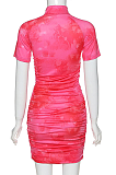 Casual Modest Simplee Long Sleeve High Neck Tie Dye Bodycon Dress
