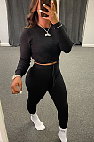 Casual Simplee Sporty Pure Color Round Neck Long Sleeve Drawstring Waist Pants Sets
