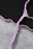 Cute Casual Modest Long Sleeve High Neck Flounce Contrast Panel Crop Tops