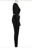 Pure Color Casual Long Sleeve Round Neck Longline Top Long Pants Sets SMR9677