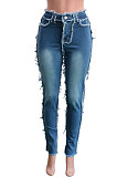 Casual Polyester Mid Waist Long Pants Jeans SN3873