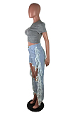 Casual Cotton Fringed ripped midriff jeans JLX6031