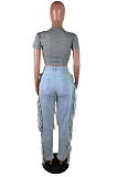 Casual Cotton Fringed ripped midriff jeans JLX6031