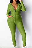 Casual Sporty Polyester Pure Color Zipper Front Long Sleeve Hoodie Long Pants Sets X9261